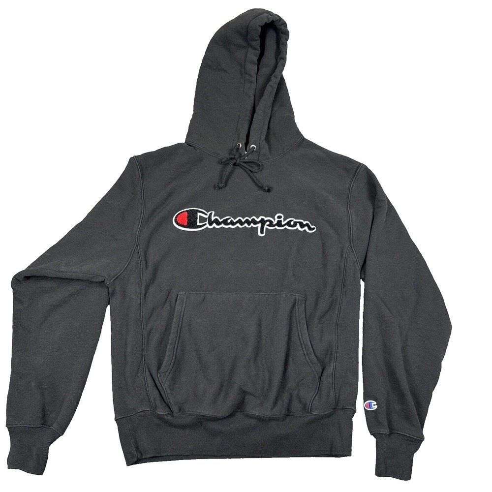 Champion Reverse Weave Hoodie Sweatshirt Medium Kangaroo Embroidered 3D Spellout